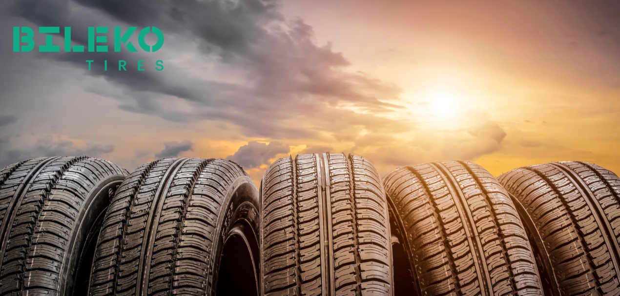 5 Dekk fra Bileko Tires i solnedgang...