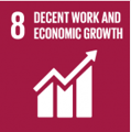 Symbol på FNs bærekraftsmål 8, som Fremme varig, inkluderende og bærekraftig vekst, full sysselsetting og anstendig arbeid for alle.